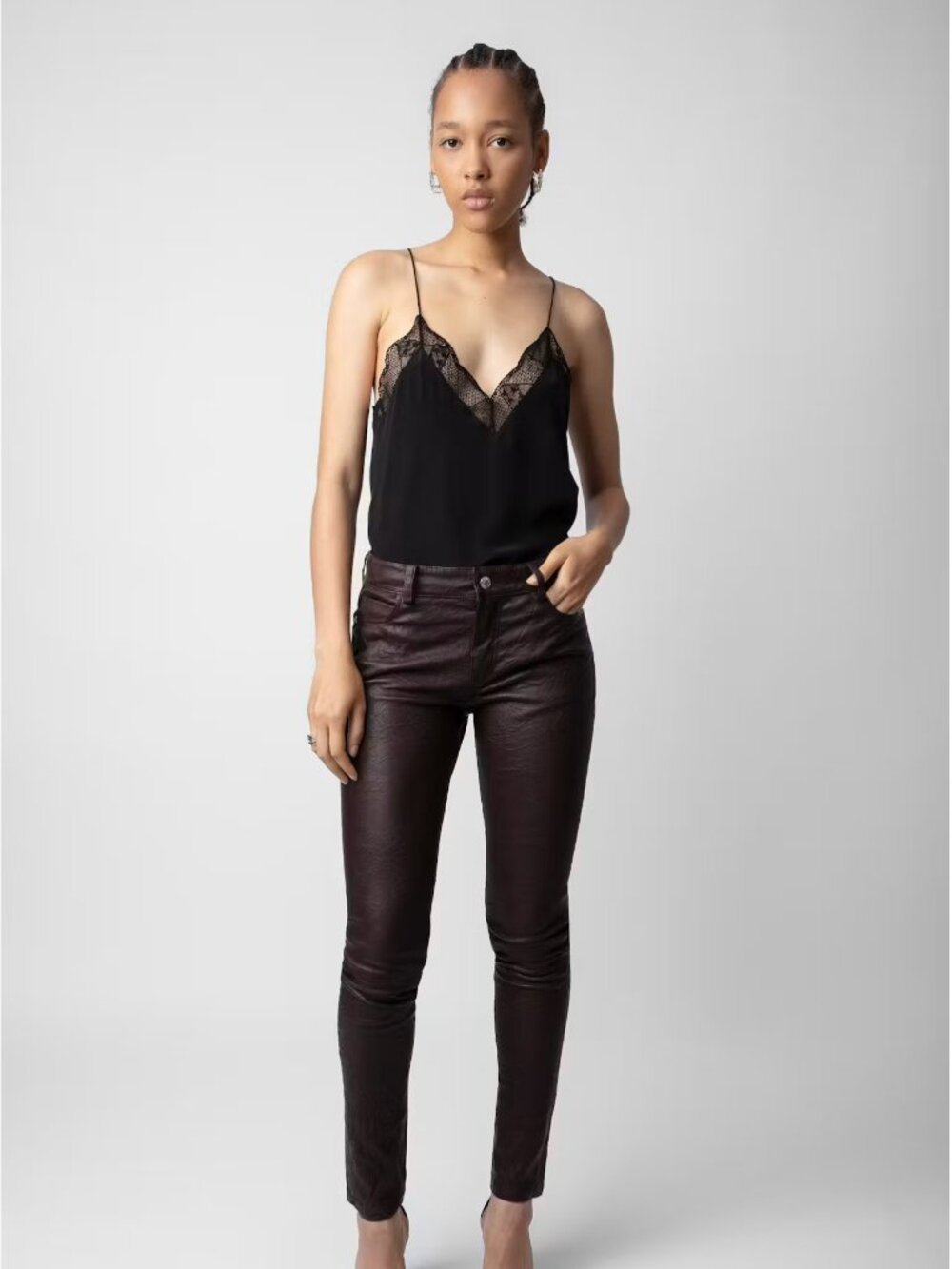 Zadig & Voltaire Phlame Crinkled Leather Pants Chocolate FR34 NWT